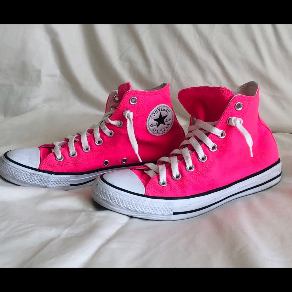 Hot pink high top converse